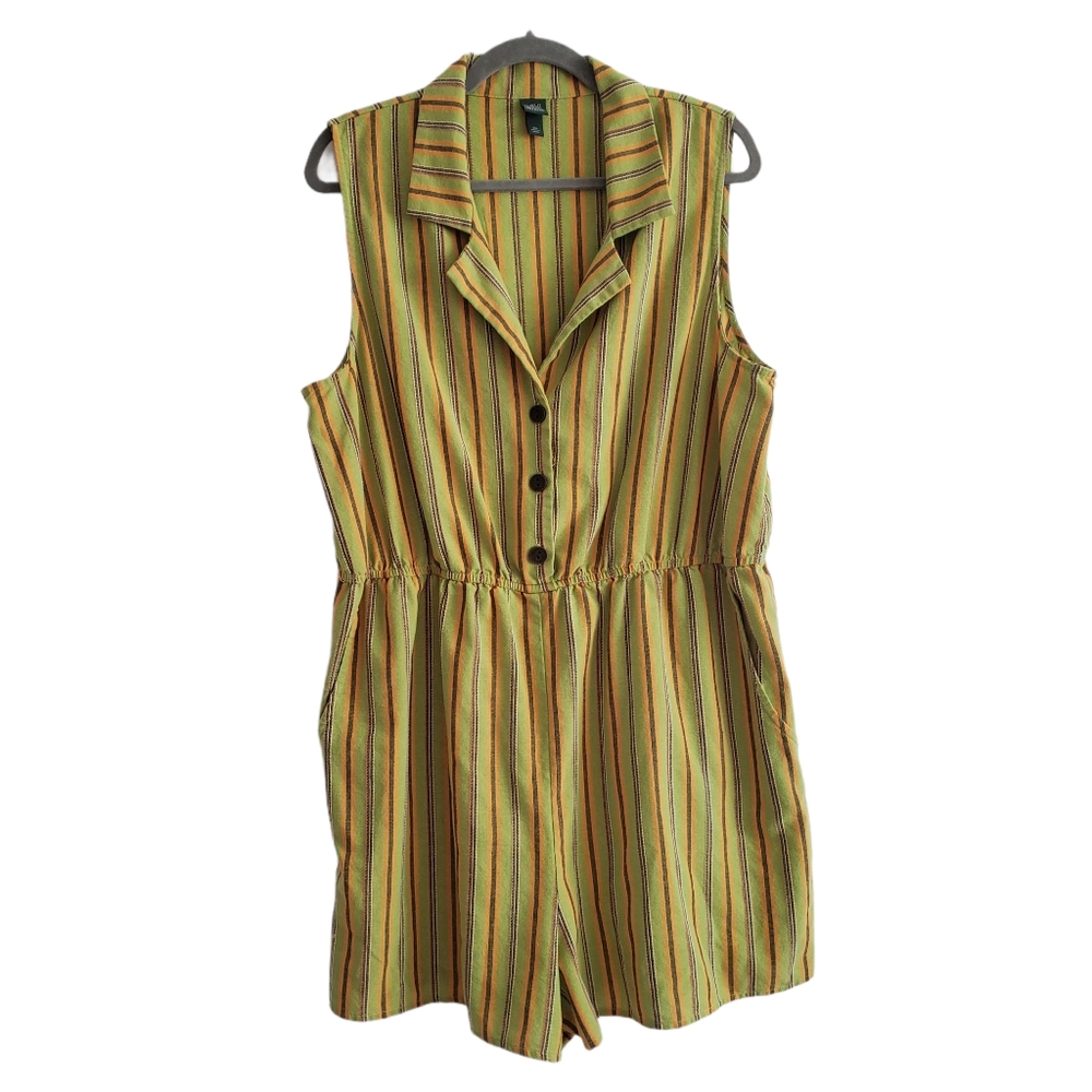 Wild Fable Green Stripe Collared Sleeveless Romper
